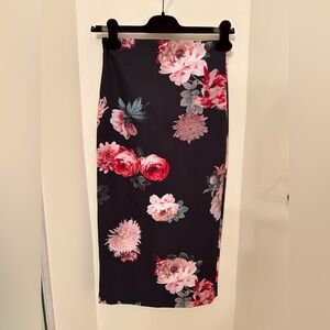 Zara Black Pencil Skirt with Pink Floral Design